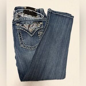 Miss Me Medium Blue Boot Cut Jeans with Pocket Embellishments